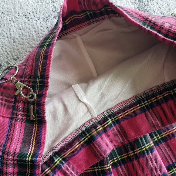 Cute Pink Tartan Punk Kilt w/ wallet chain DIY custom + ooak - Picture 13 of 14